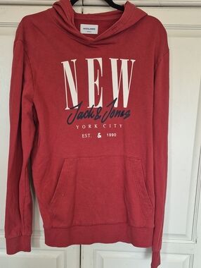 Jack & Jones Red Graphic Hoodie Sweater